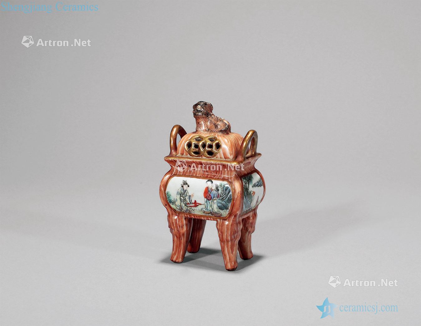 Qing dynasty stone lion button censer glaze enamel characters