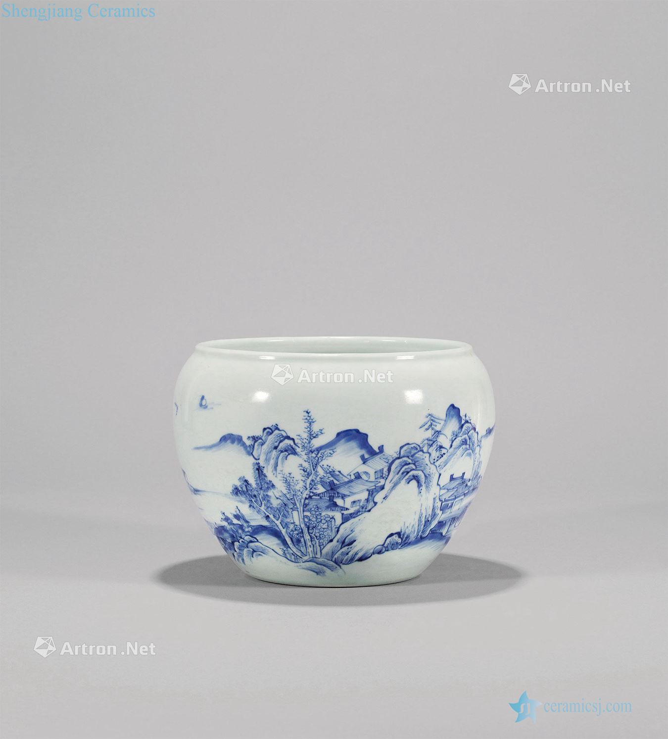 The qing emperor kangxi Blue and white landscape print cylinder