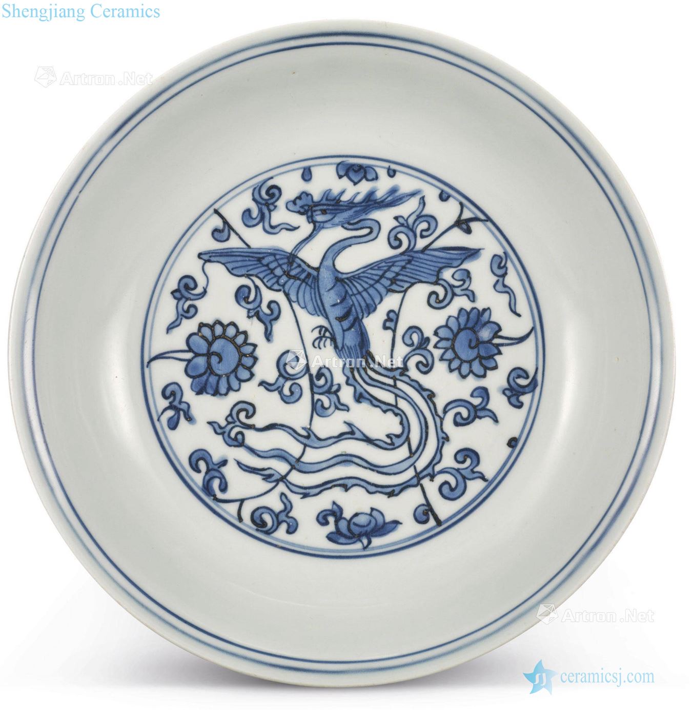Ming wanli Blue and white floral chicken tray
