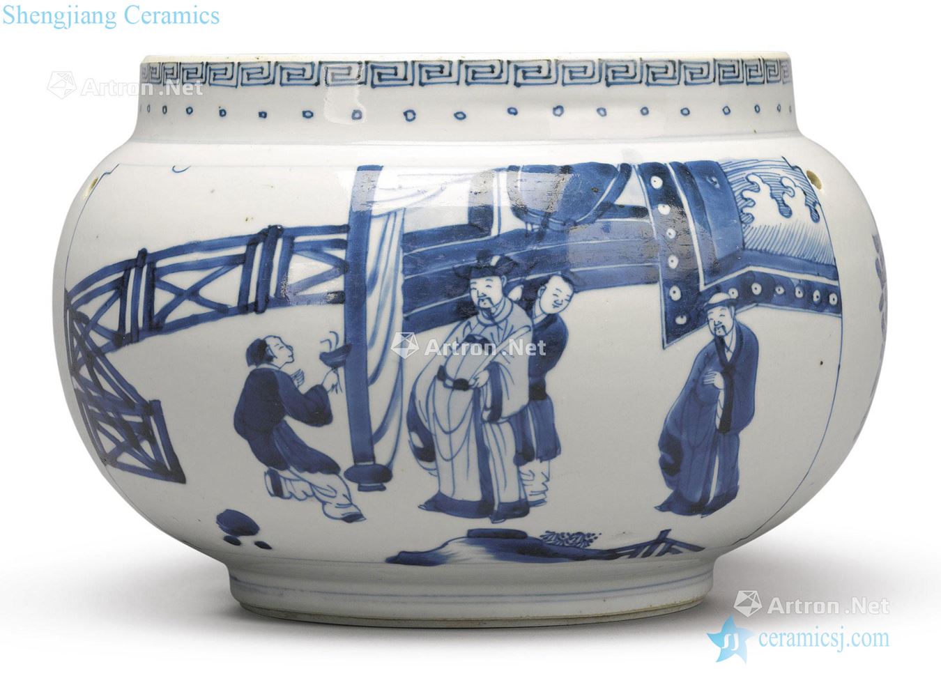 Qing in the 17th century Blue and white figure can of careers