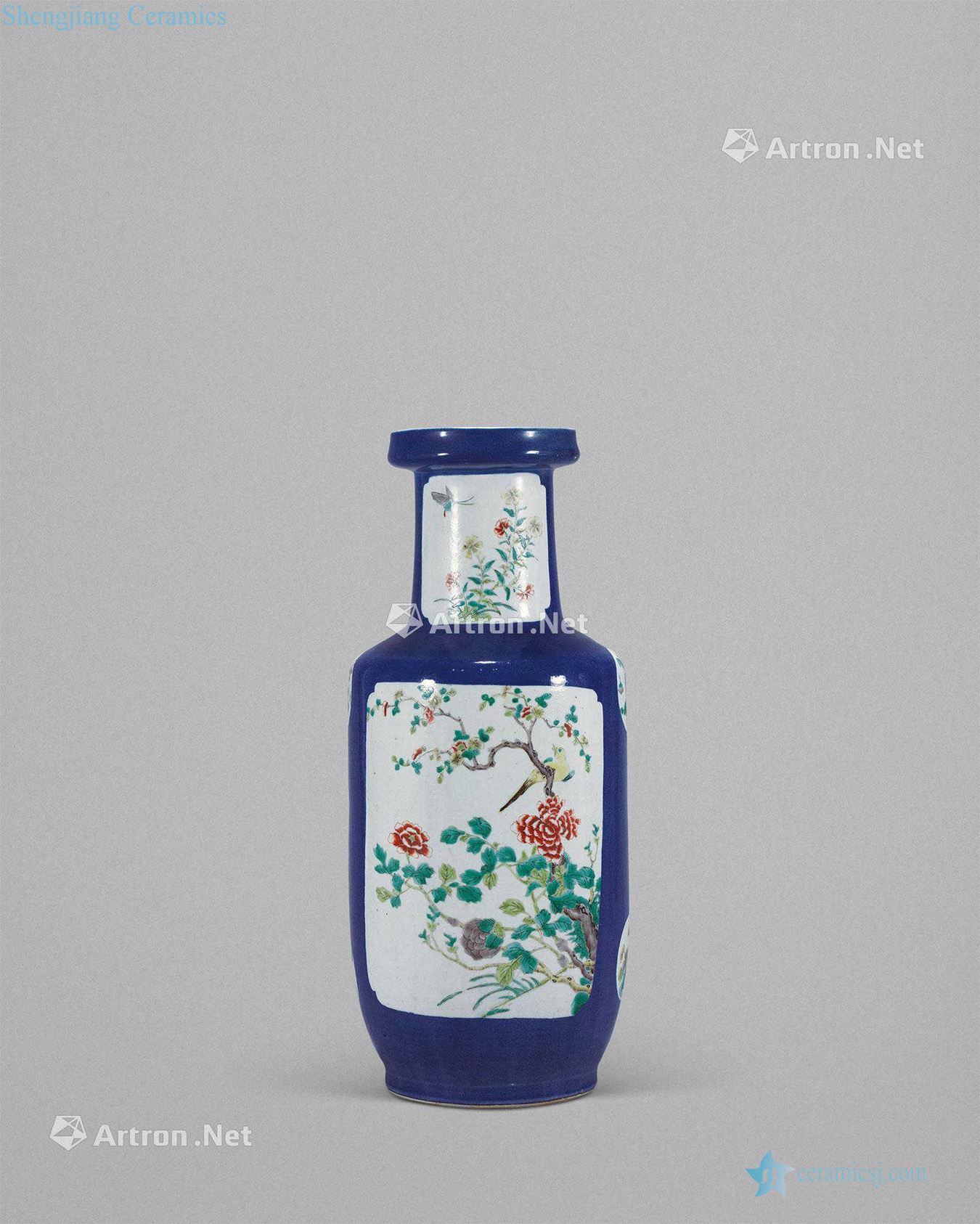 Clear blue glaze medallion colorful flowers and birds were bottles