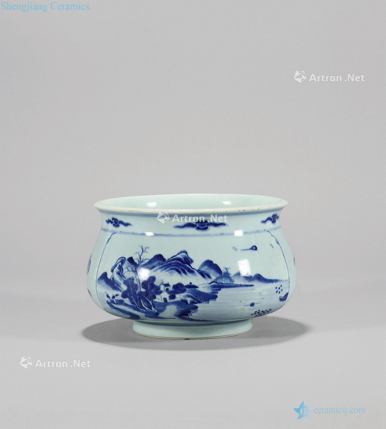 qing Blue and white landscape bowl type furnace
