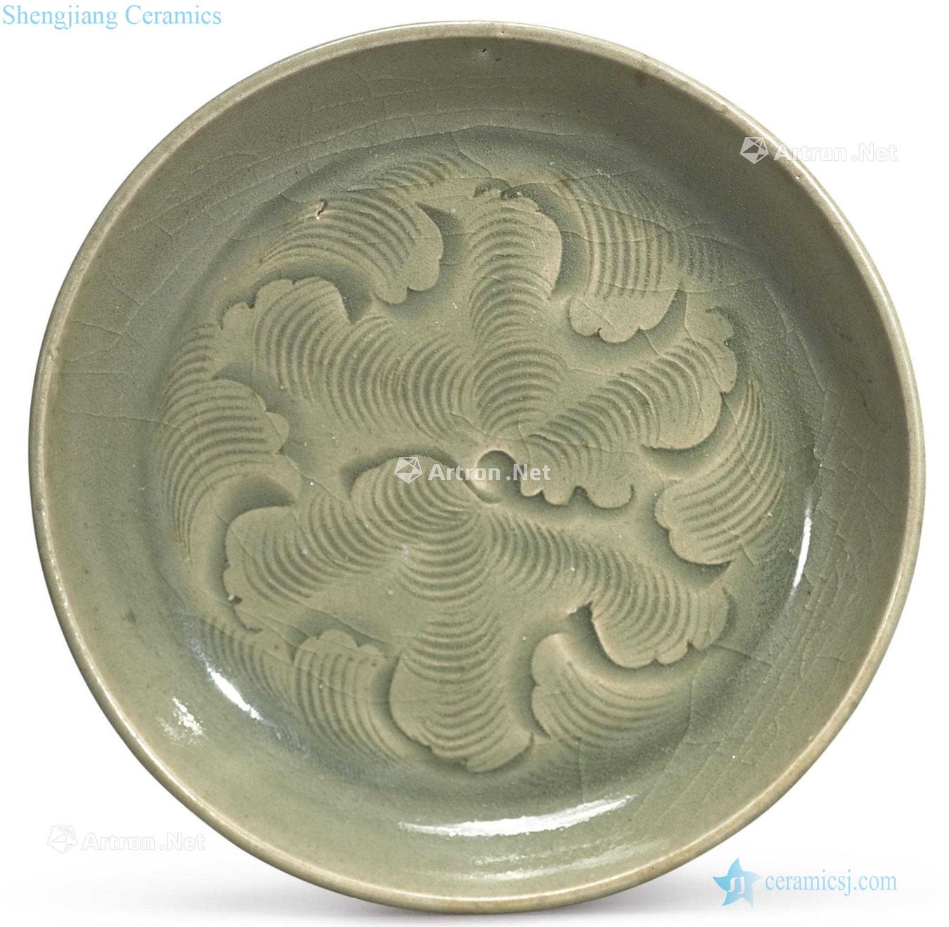 Northern song dynasty Yao state kiln green glaze score water corrugated plate