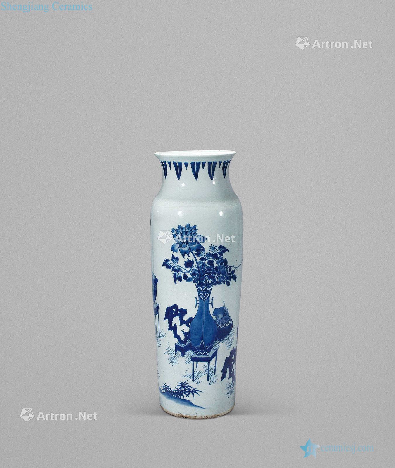Qing dynasty blue and white antique tube bottles