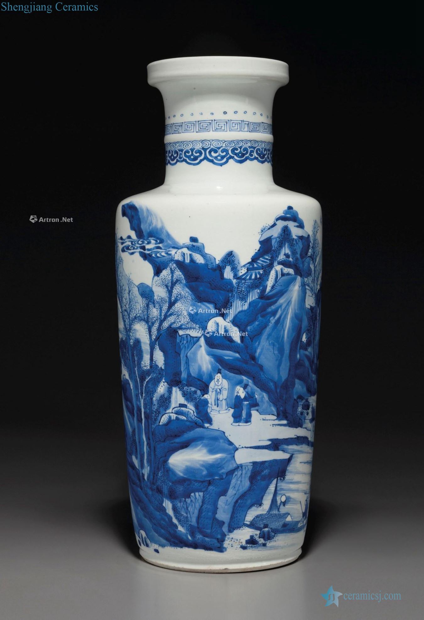 Kangxi (1662-1722), A BLUE AND WHITE ROULEAU VASE