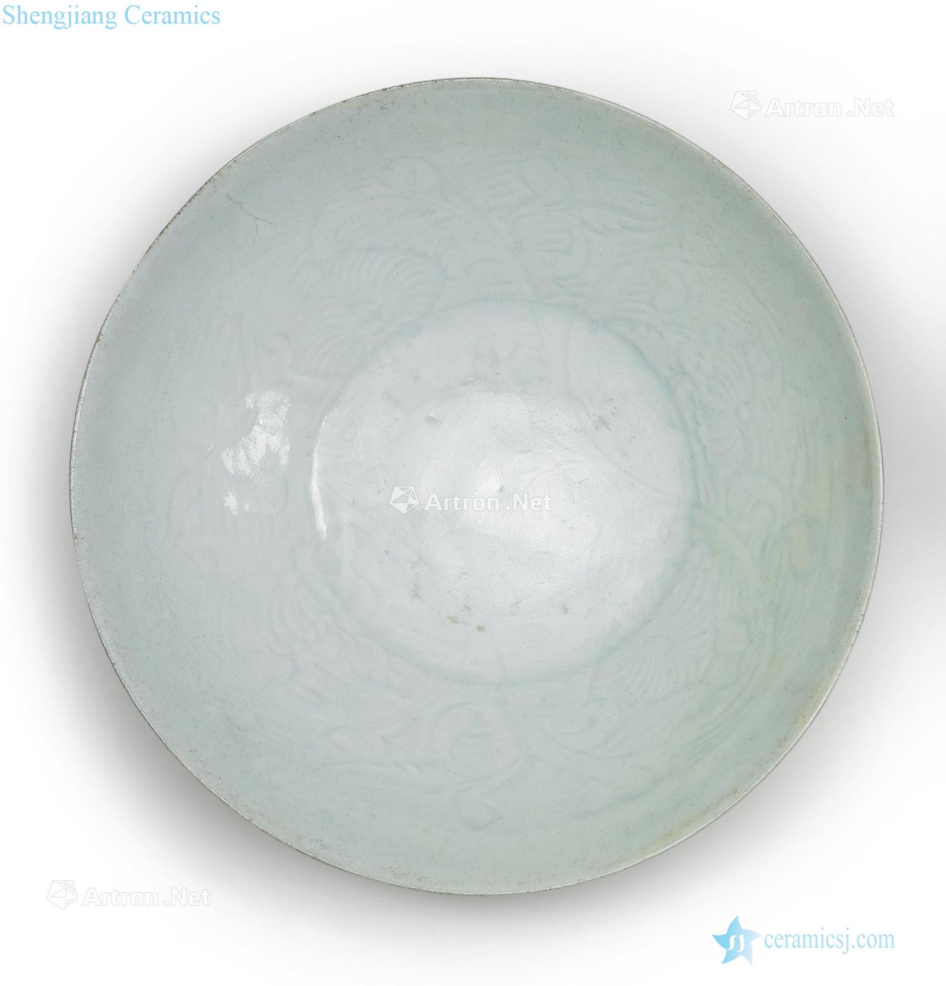 The song dynasty Green white glazed carved peony tray
