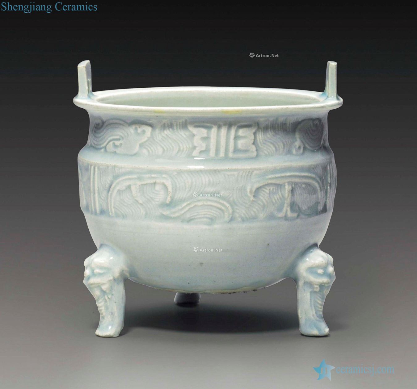 SOUTHERN SONG and YUAN DYNASTY, 13 th ~ 14 th CENTURY A RARE CARVED QINGBAI ARCHAISTIC TRIPOD CENSER, DING