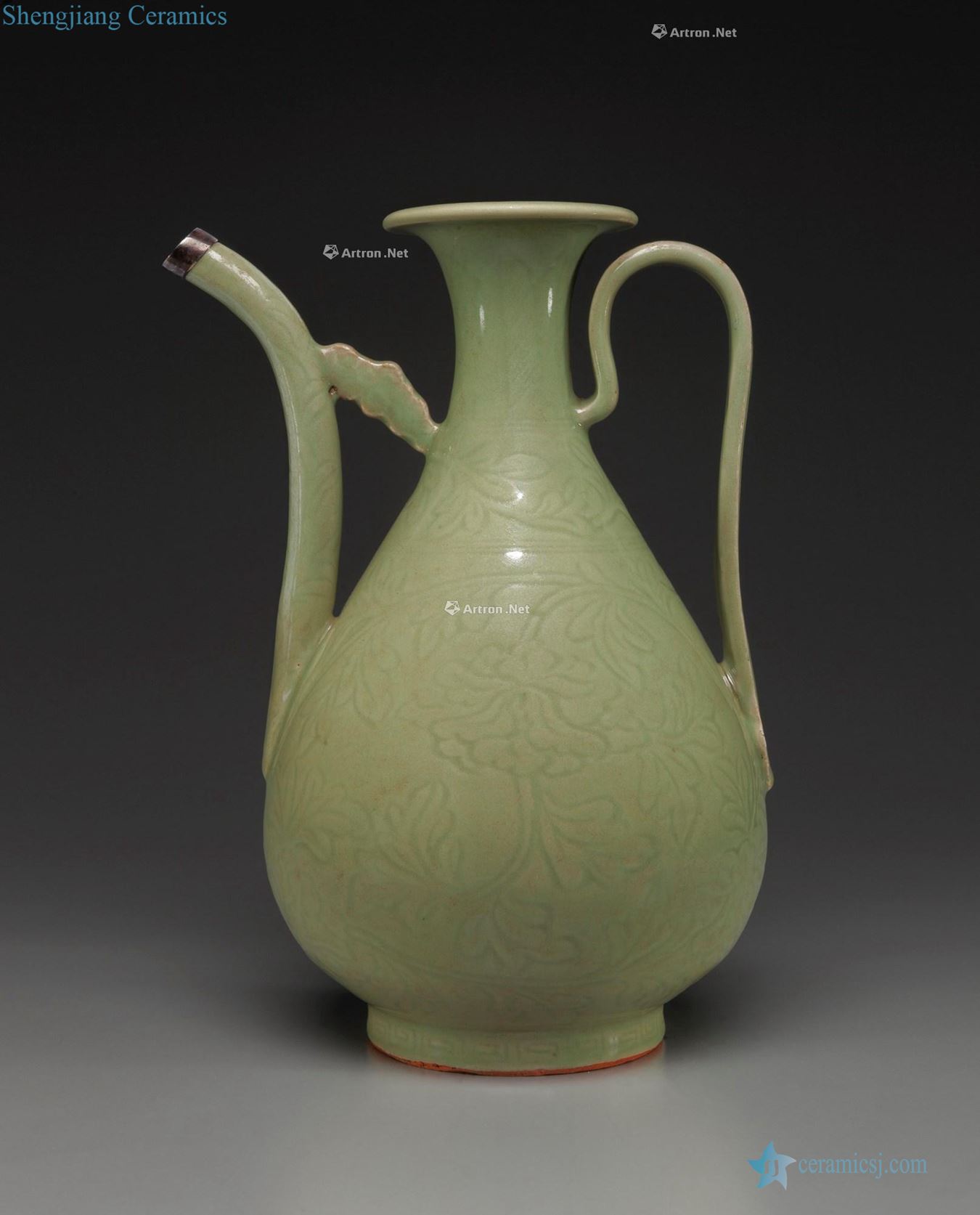 Ming, 14 to 15 centuries later A CARVED LONGQUAN CELADON EWER