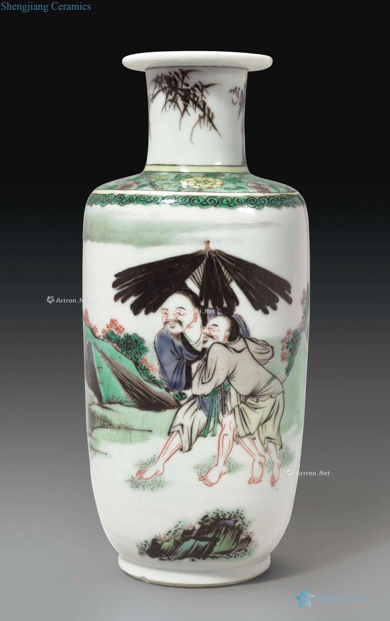 KANGXI PERIOD (1662 ~ 1722) AN lead SMALL FAMILLE VERTE ROULEAU VASE