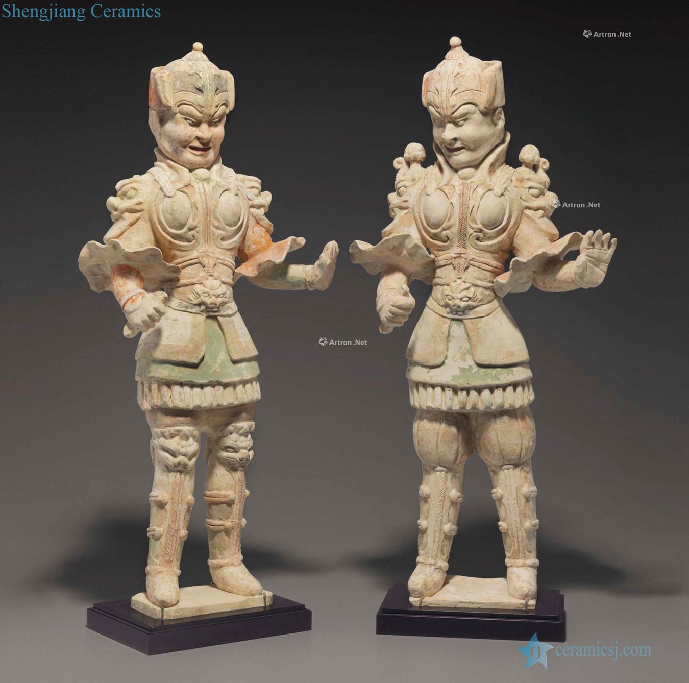 TANG DYNASTY (AD 618 ~ 907) TWO LARGE made POTTERY FIGURES OF GUARDIANS