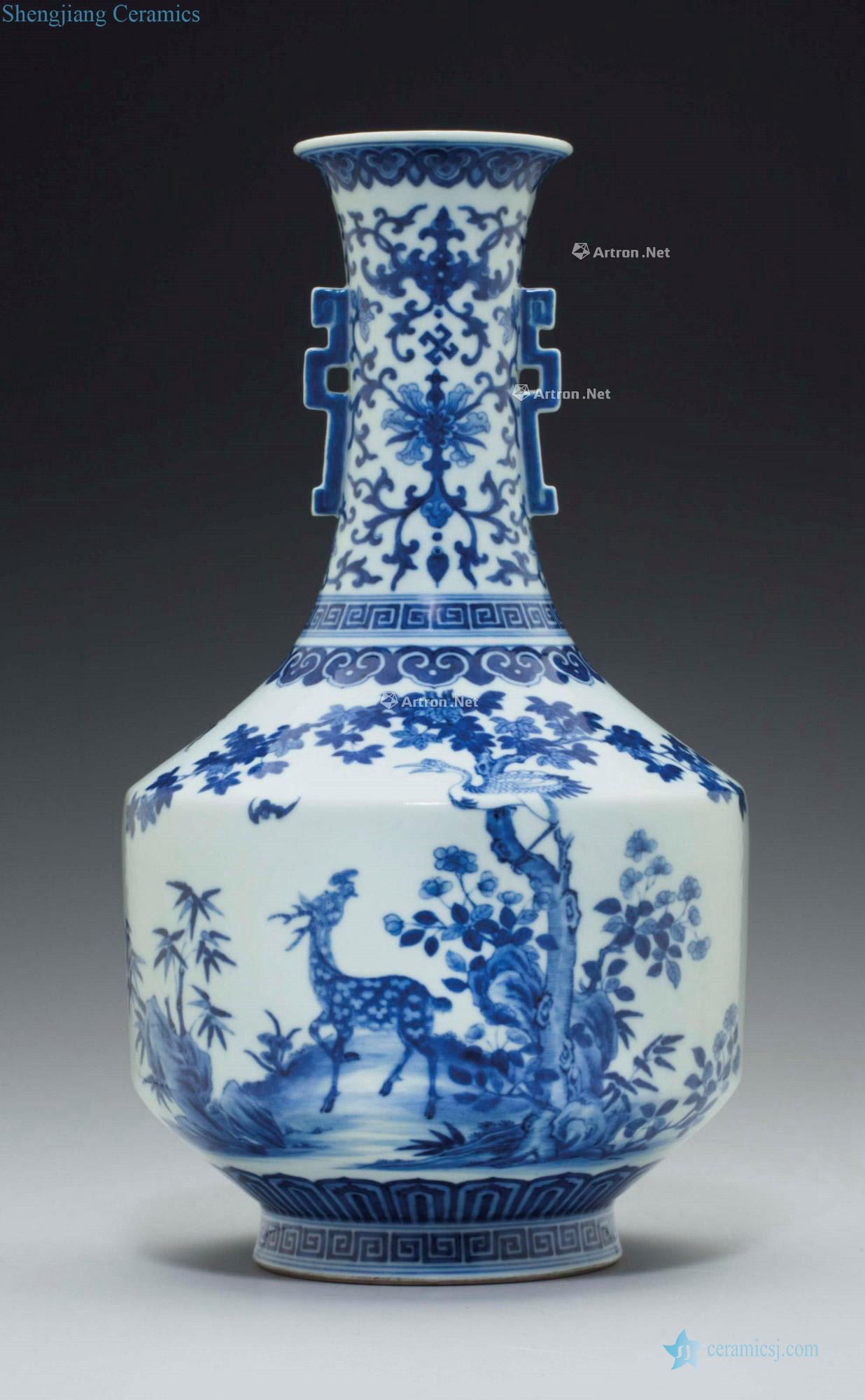 JIAQING SIX ~ CHARACTER SEAL MARK IN UNDERGLAZE BLUE AND OF THE PERIOD (1796 ~ 1796) is A RARE BLUE AND WHITE "DEER AND CRANE" VASE