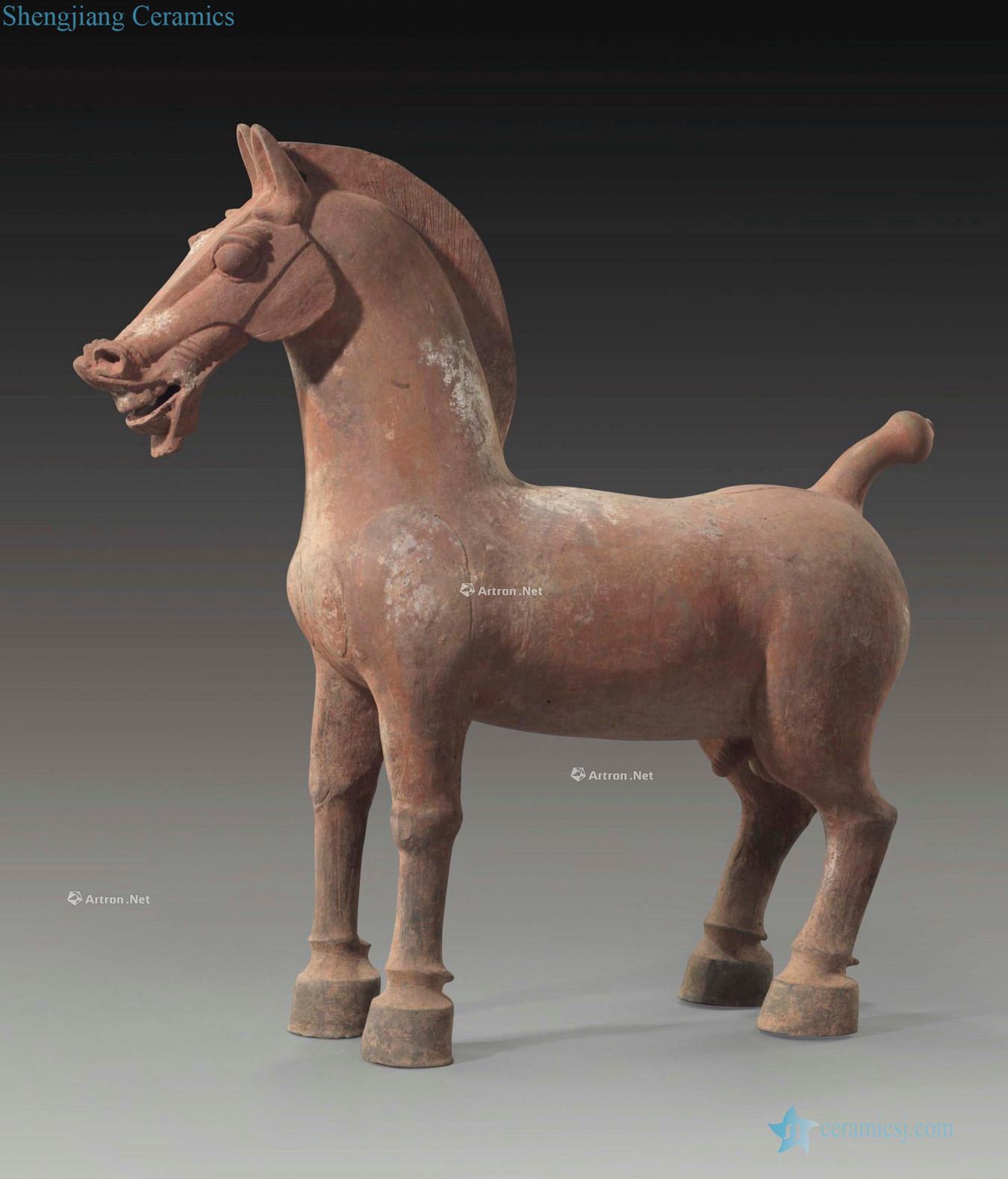HAN DYNASTY (206 BC - AD 220), A LARGE RED POTTERY FIGURE OF A HORSE