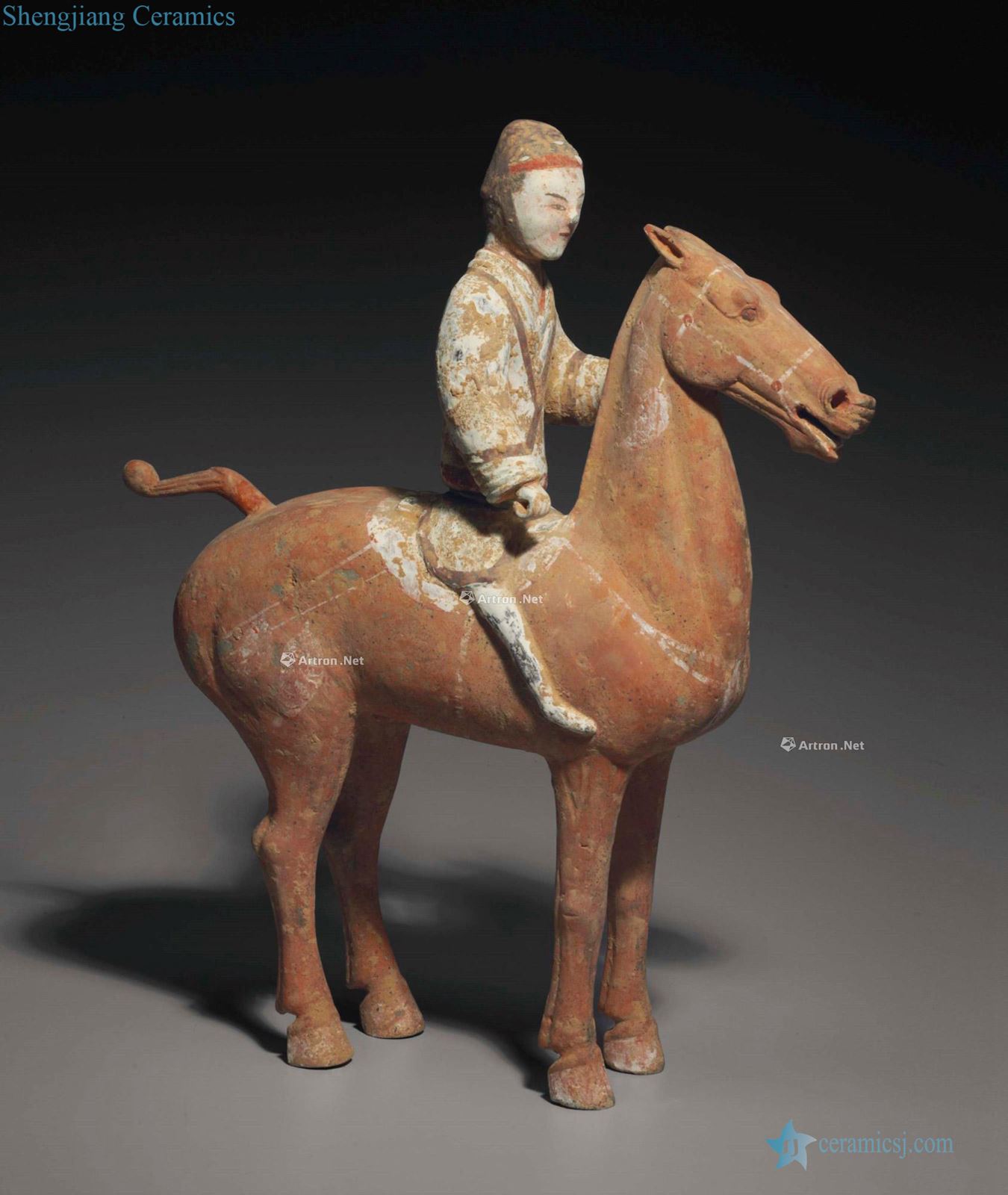 WESTERN HAN DYNASTY (206 BC - AD8) made A GREY POTTERY FIGURE OF the AN EQUESTRIAN