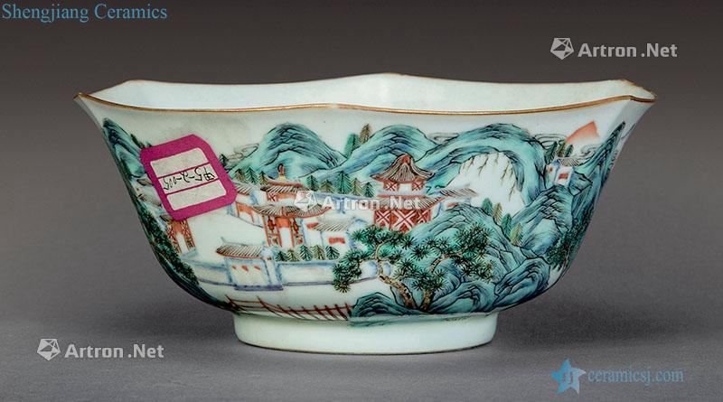 Mid qing Pastel landscape poetry six-party bowl