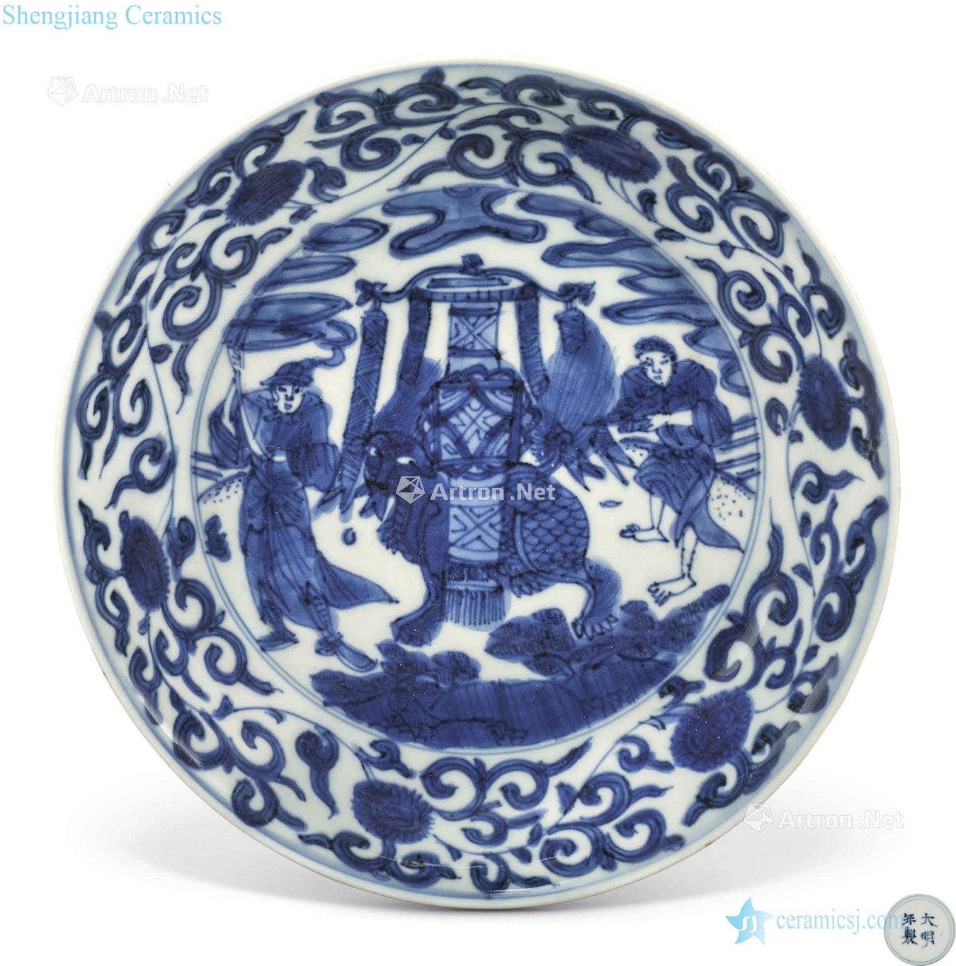 Ming wanli Blue and white figure plate in delight