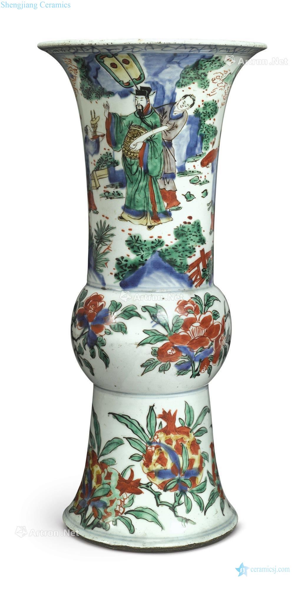 Qing shunzhi Colorful figure flower vase with careers
