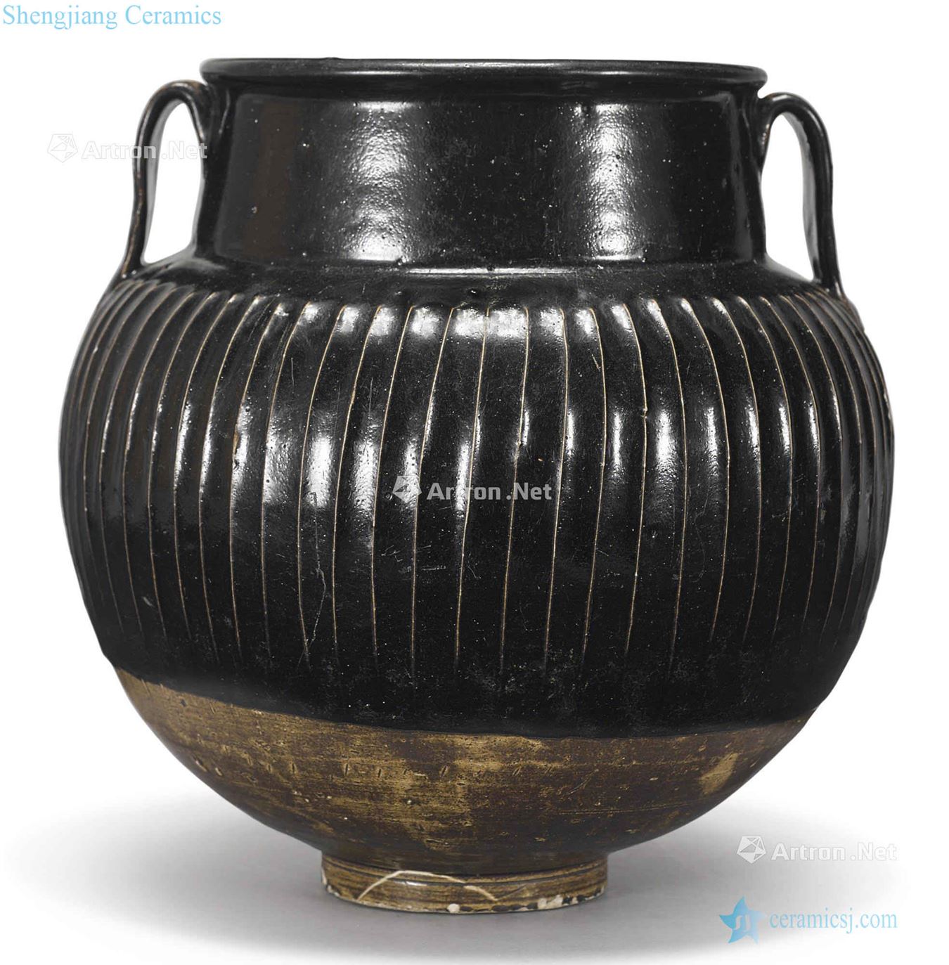 Northern song dynasty/gold The black glaze ridge lines double tank