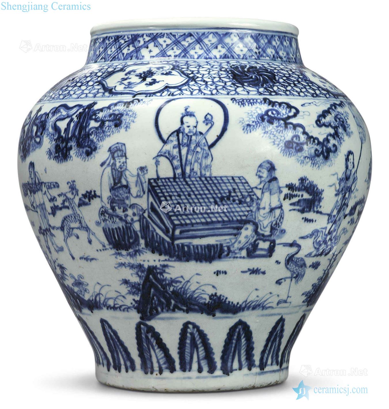 Ming the middle of the 15th century Blue and white celebrates the life of figure large tank