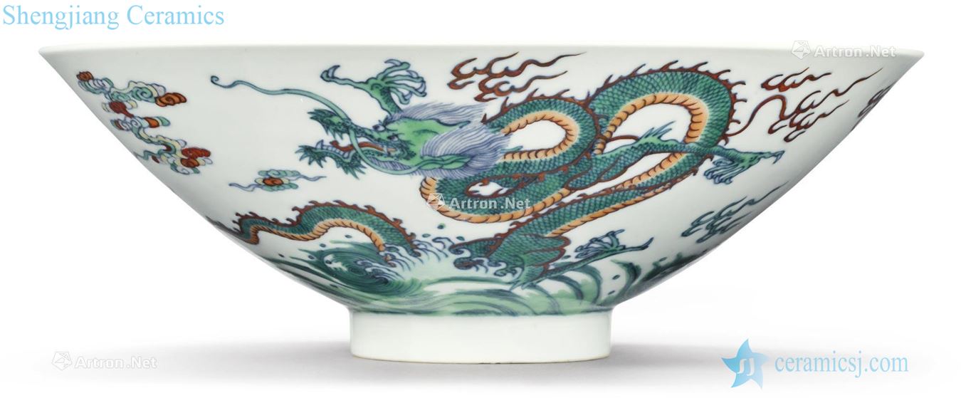 Qing yongzheng bucket color sea dragon pearl grain dai li type 盌