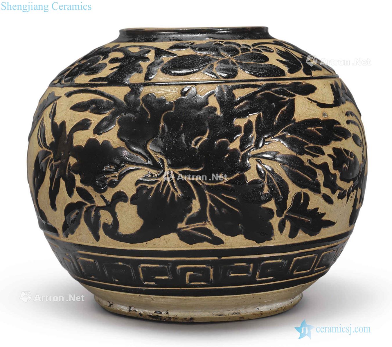 Yuan/Ming magnetic state kiln is stuck between black glaze peony grains cans