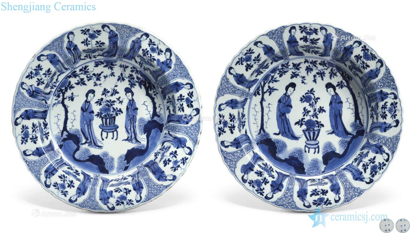 The qing emperor kangxi Blue and white mouth had spent fold along the plate (a)