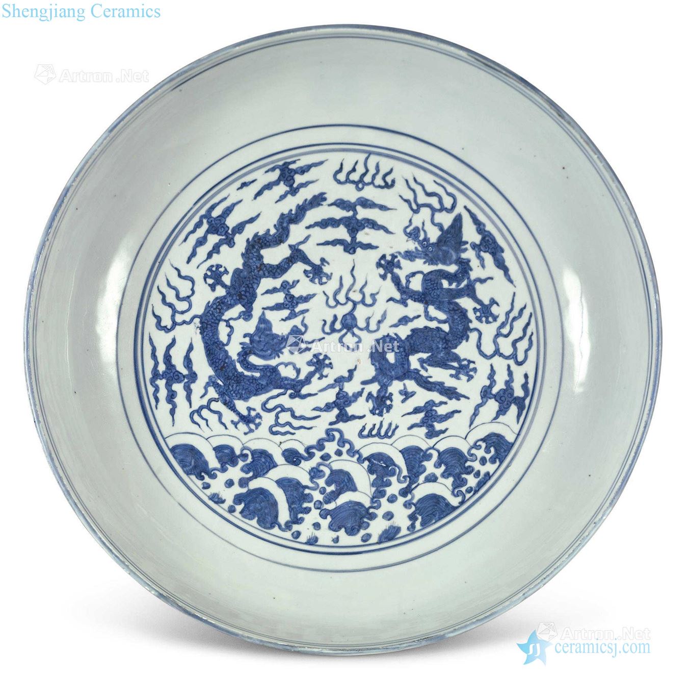 Ming jiajing Blue sea dragon playing pearl grain market