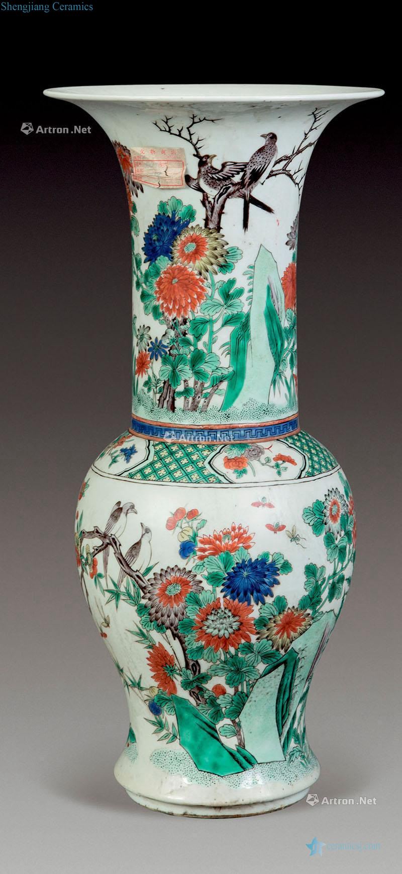 qing Colorful flower vase with birds and flowers