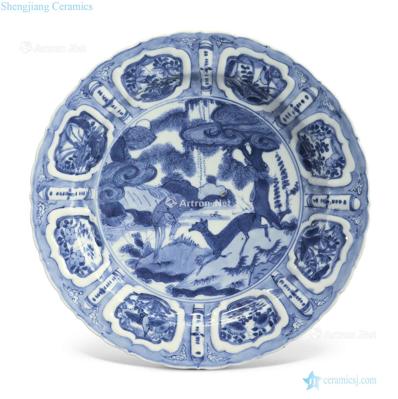Ming wanli Clark blue-and-white porcelain pine deer with spring plate