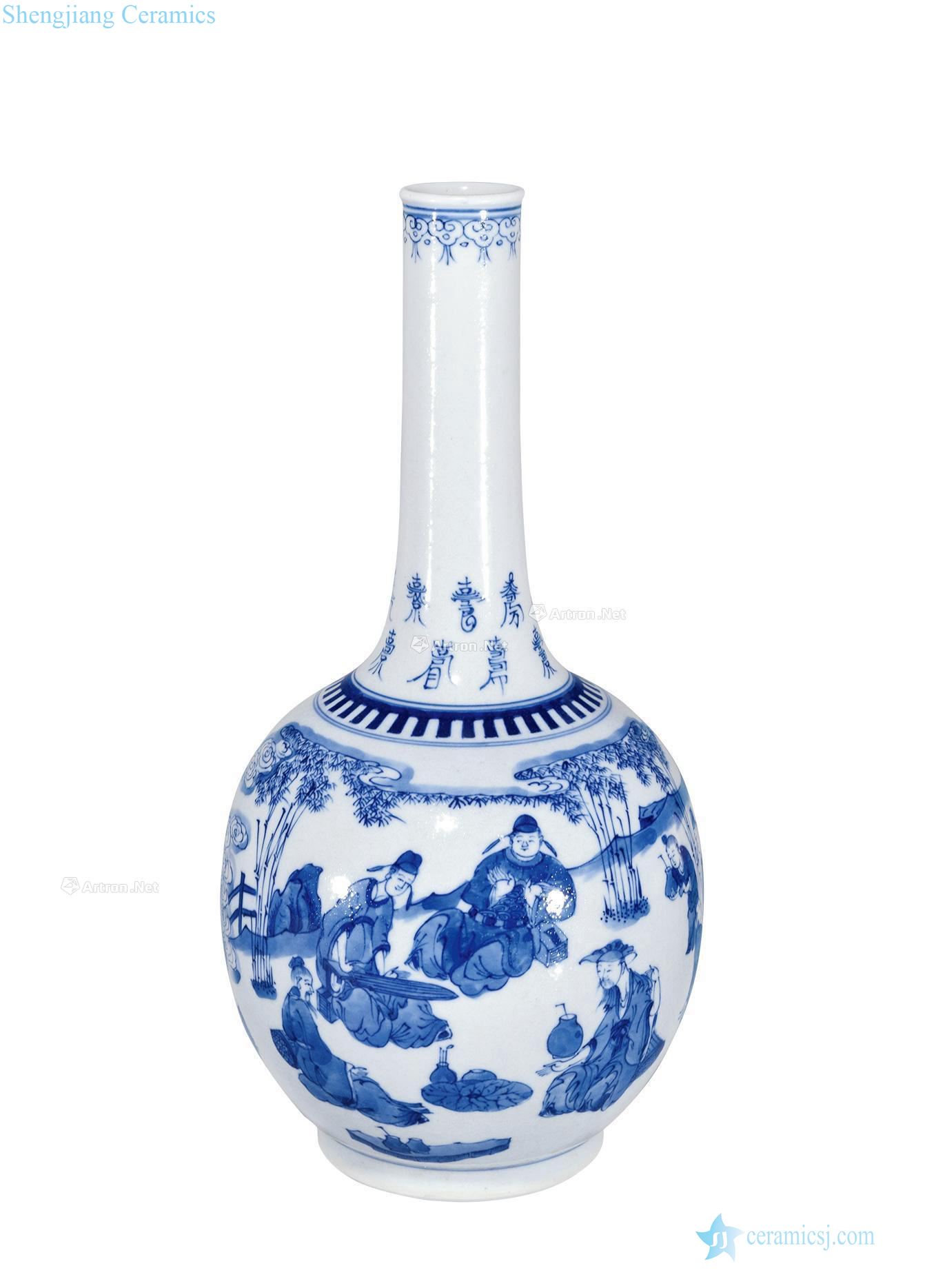 In the qing dynasty Blue and white bamboo seven sages flask