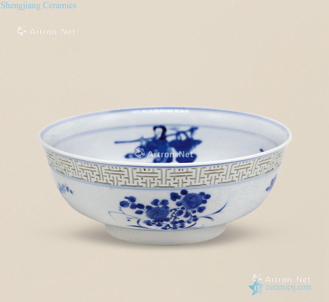 The qing emperor kangxi Blue and white ladies hollow out flowers green-splashed bowls