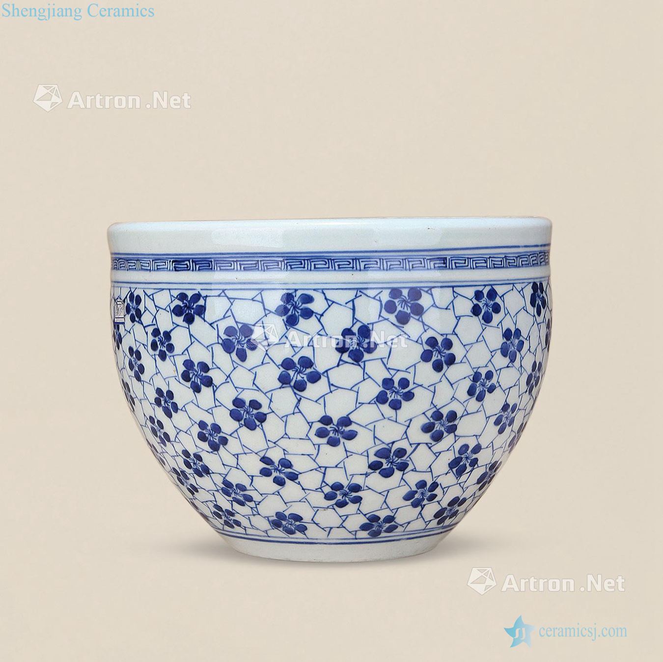 Qing daoguang Blue and white ice may roll cylinder