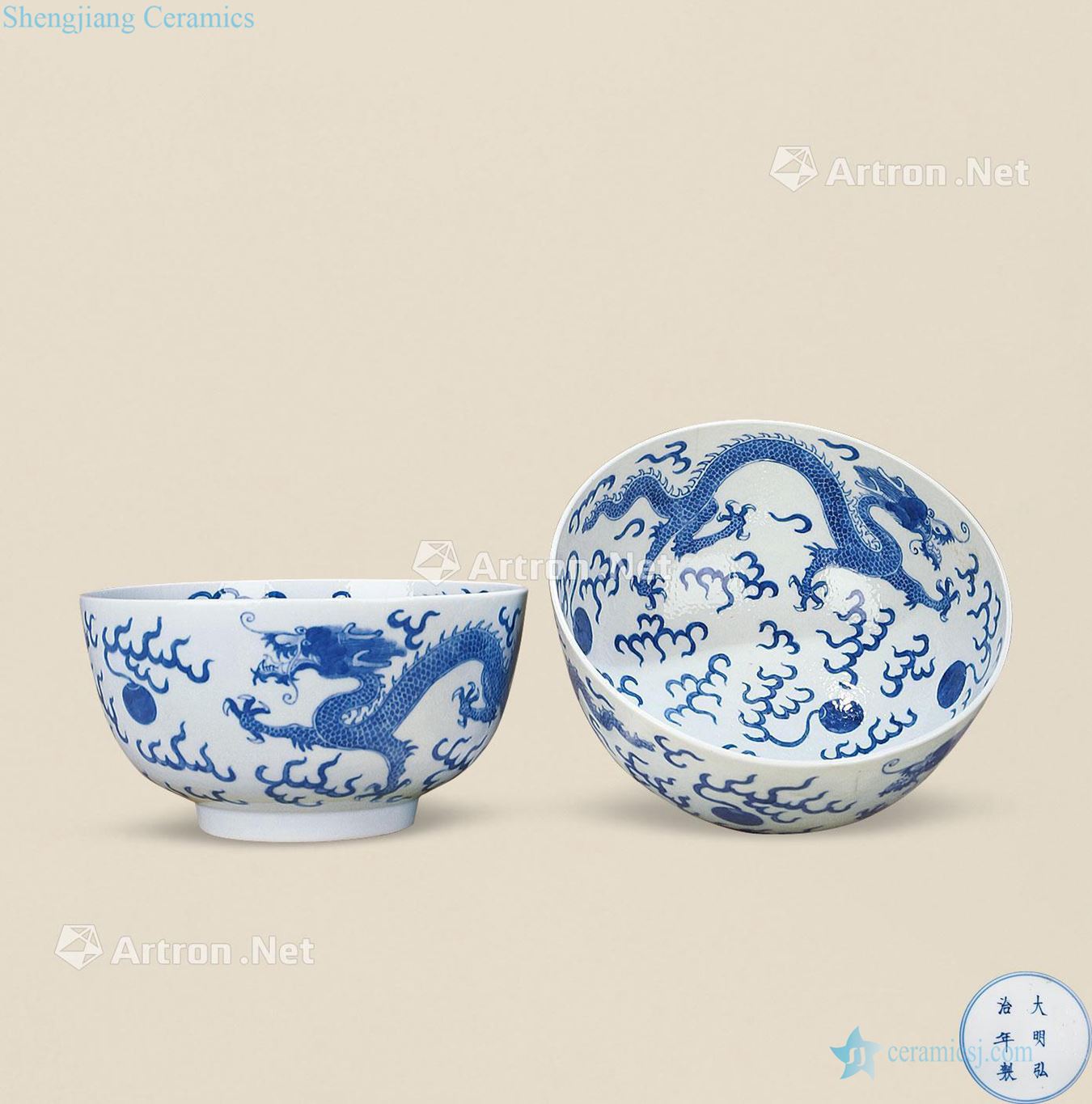 Late qing dynasty blue and white inside and outside YunLongWen bowl (a)
