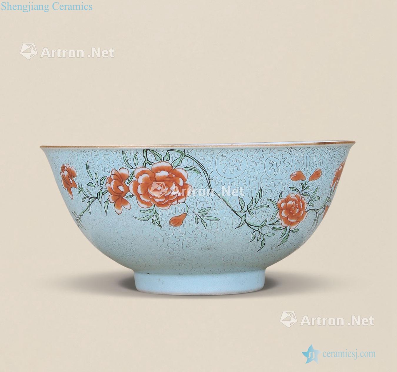 Qing qianlong pastel rolling flower green-splashed bowls