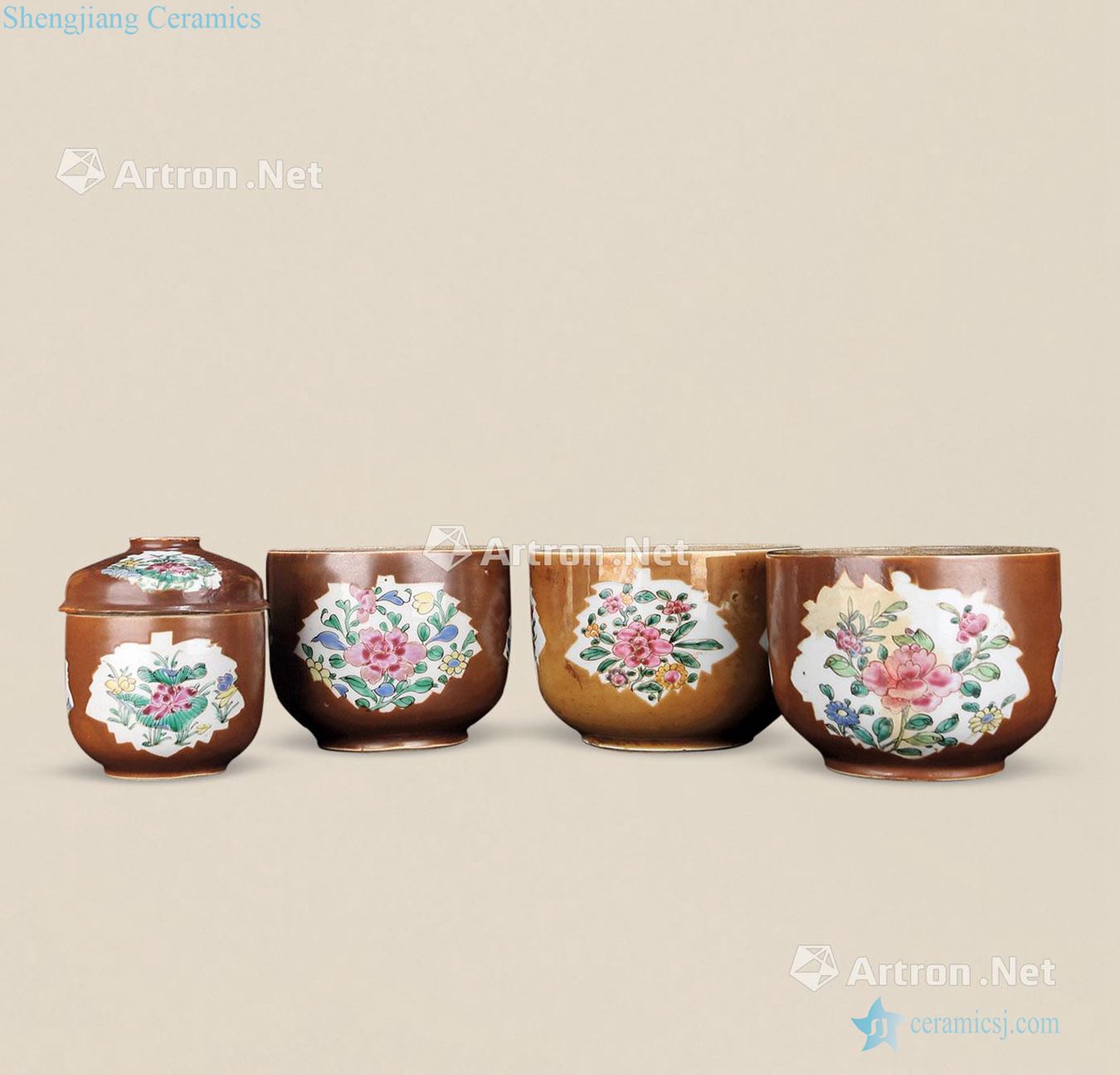 Qing yongzheng sauce glaze medallion pastel flowers grain tank (4)