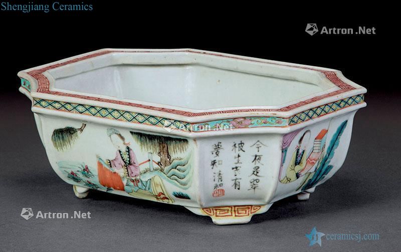 Pastel figure eight side reign of qing emperor guangxu narcissus basin