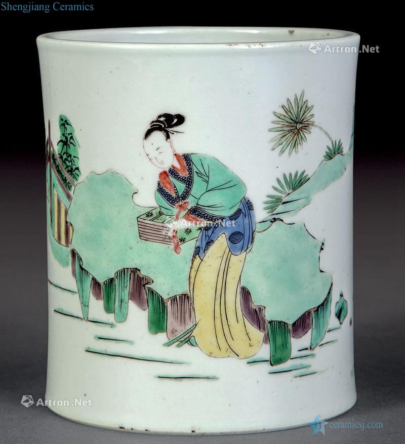 Qing brush pot colorful characters