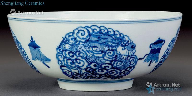 Qing dynasty blue and white dragon bowl