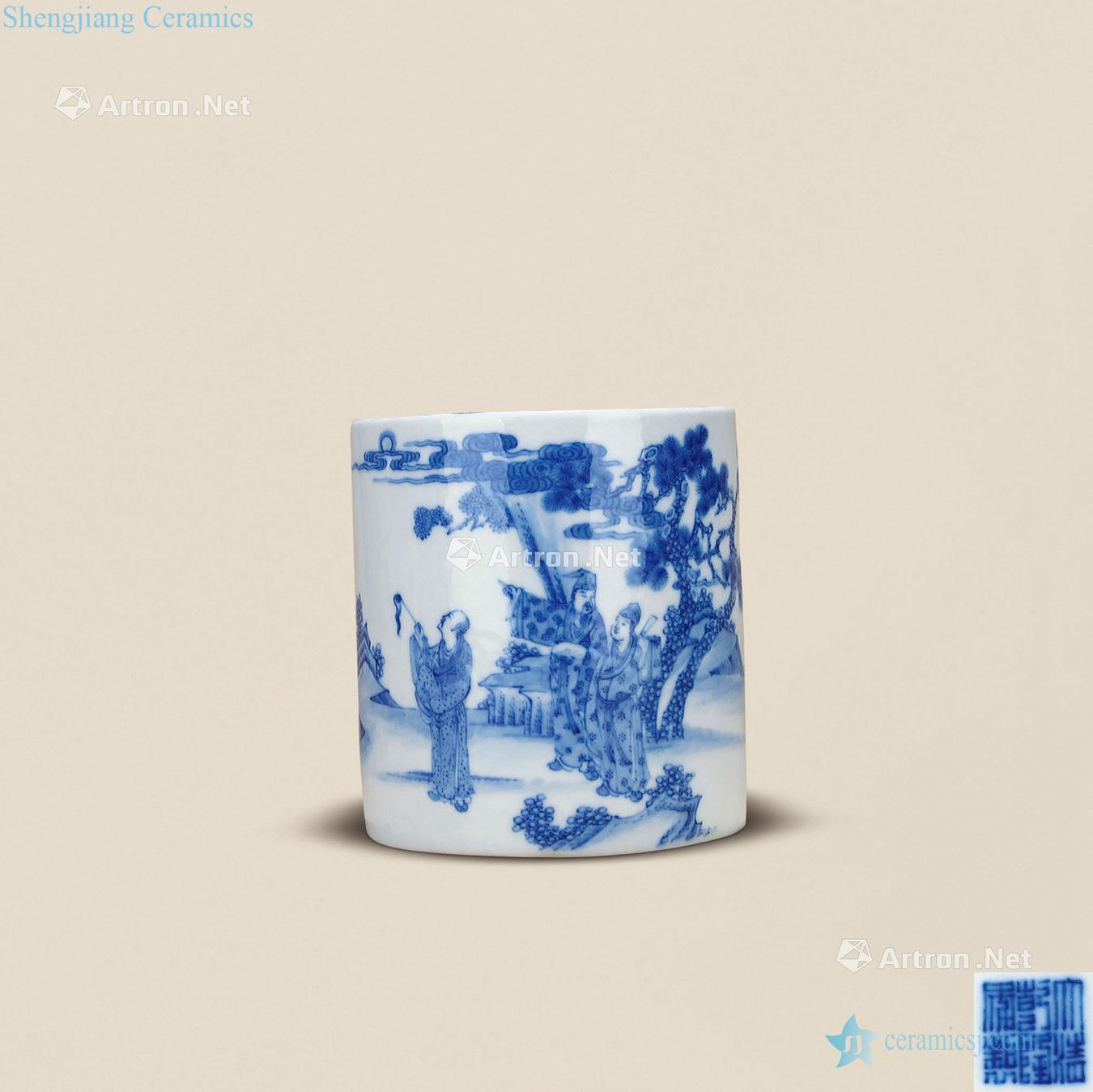 Qing dynasty blue-and-white Gao Shitu brush pot