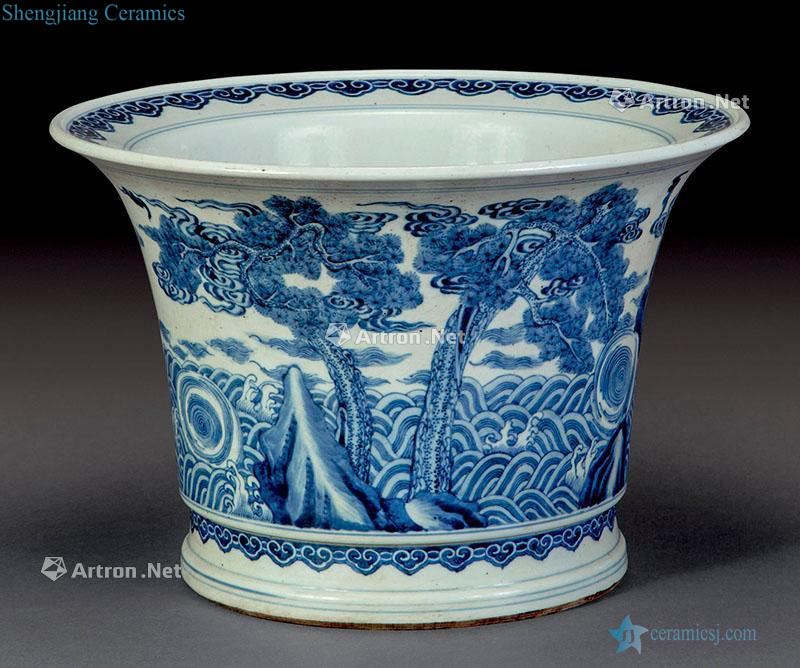 qing Blue and white fukuyama ShouHai flowerpot