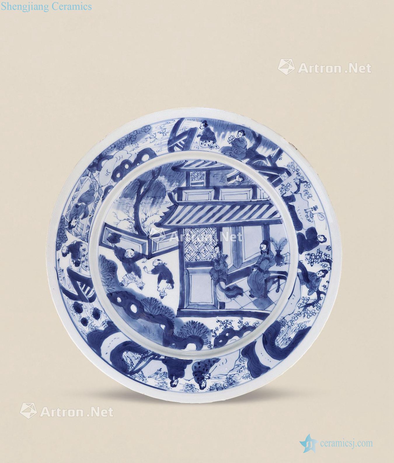 The qing emperor kangxi stories of blue and white tray