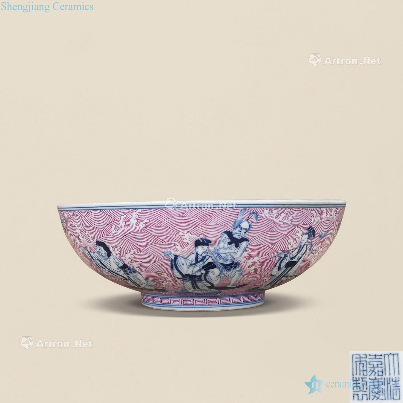 Qing jiaqing The eight immortals carmine blue character big bowl