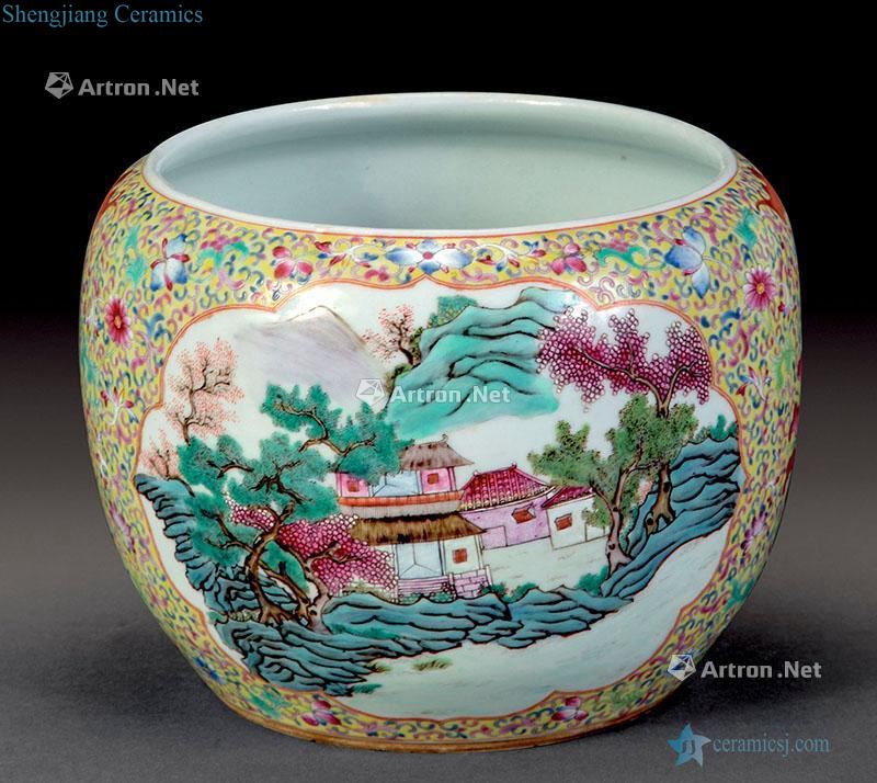 Pastel reign of qing emperor guangxu medallion landscape flower pot