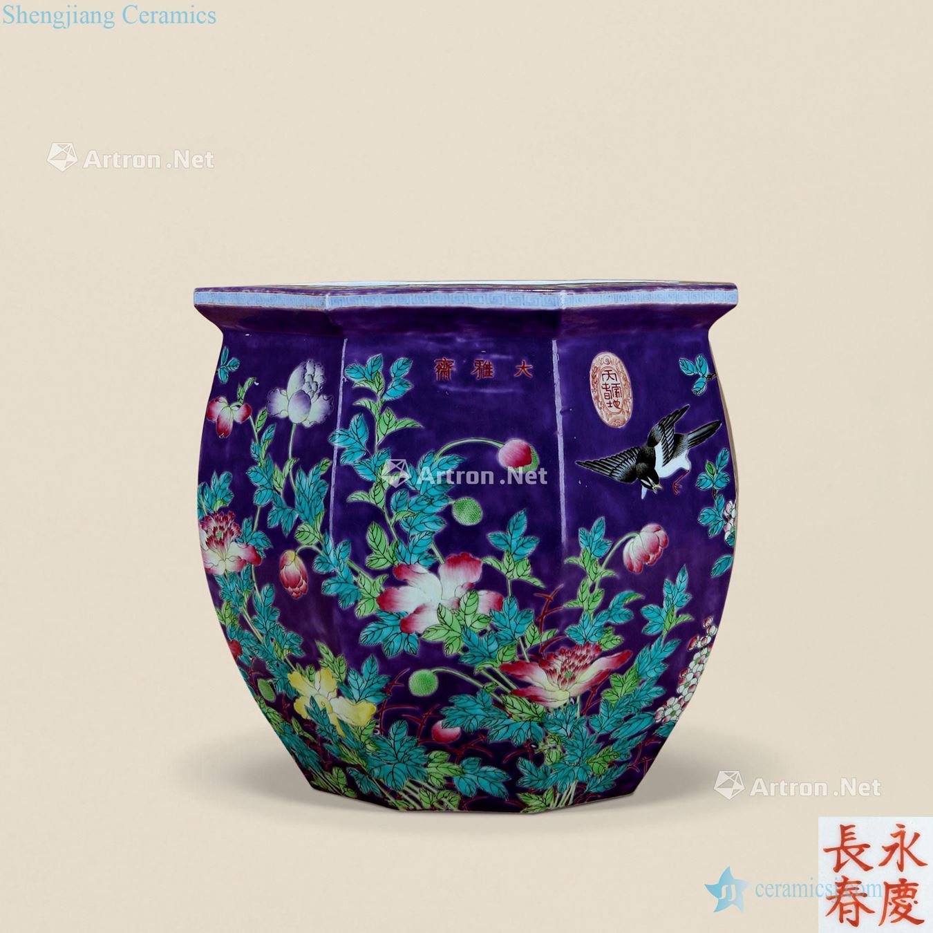 Qing purple powder enamel grain flower pot