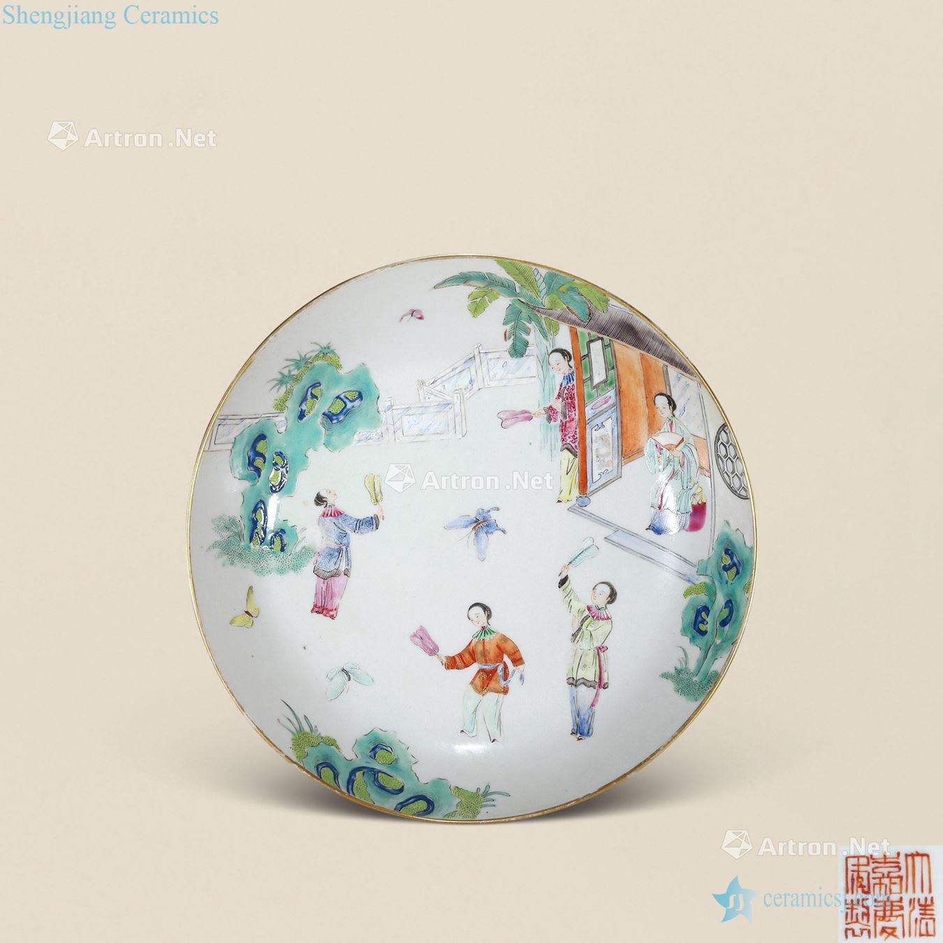 Qing jiaqing enamel butterfly figure plate