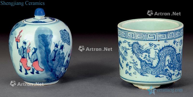 Qing dynasty blue and white dragon stove, pot (2)