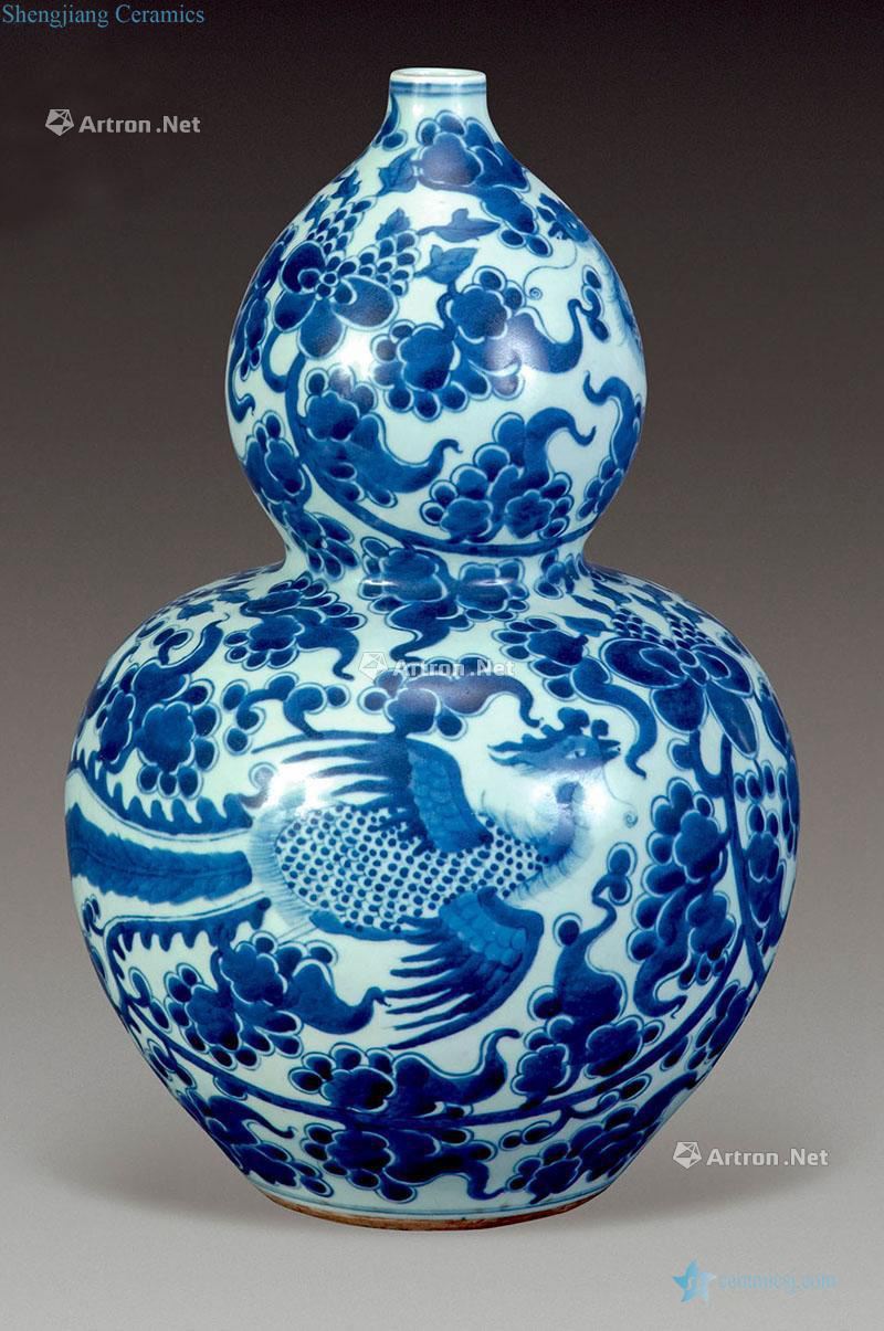 qing Blue and white double phoenix gourd bottle