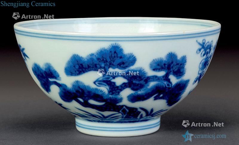 qing Blue and white shochiku mei bowl