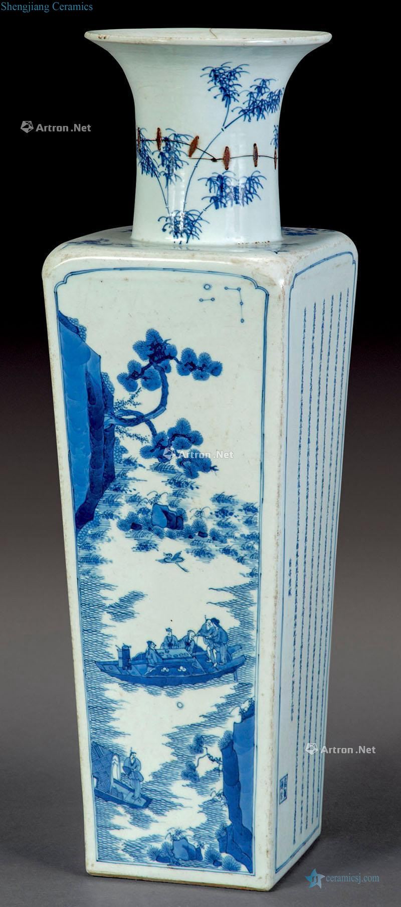 The qing emperor kangxi Blue and white landscape poetry