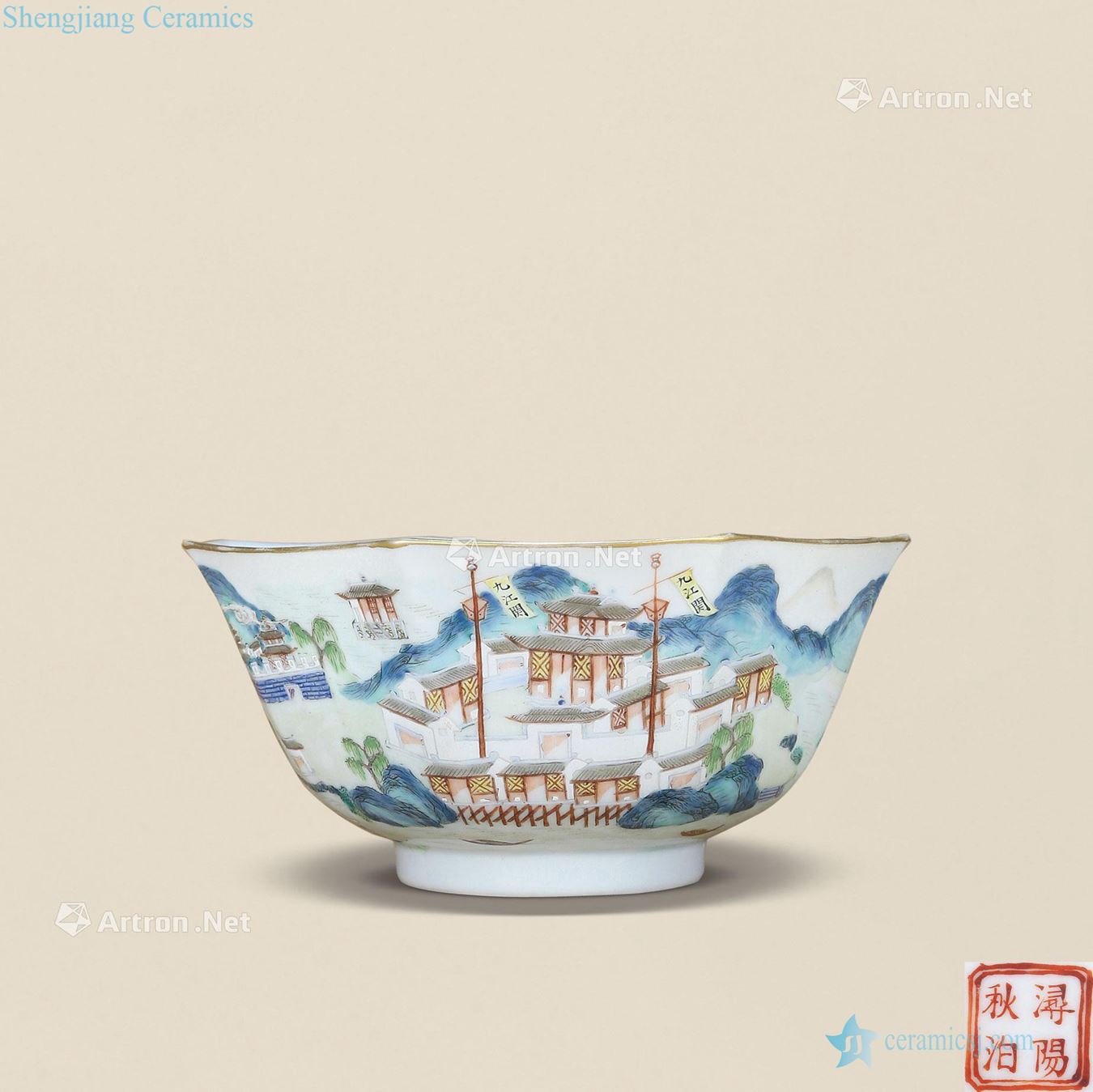 Qing jiaqing pastel jiangxi ten views green-splashed bowls