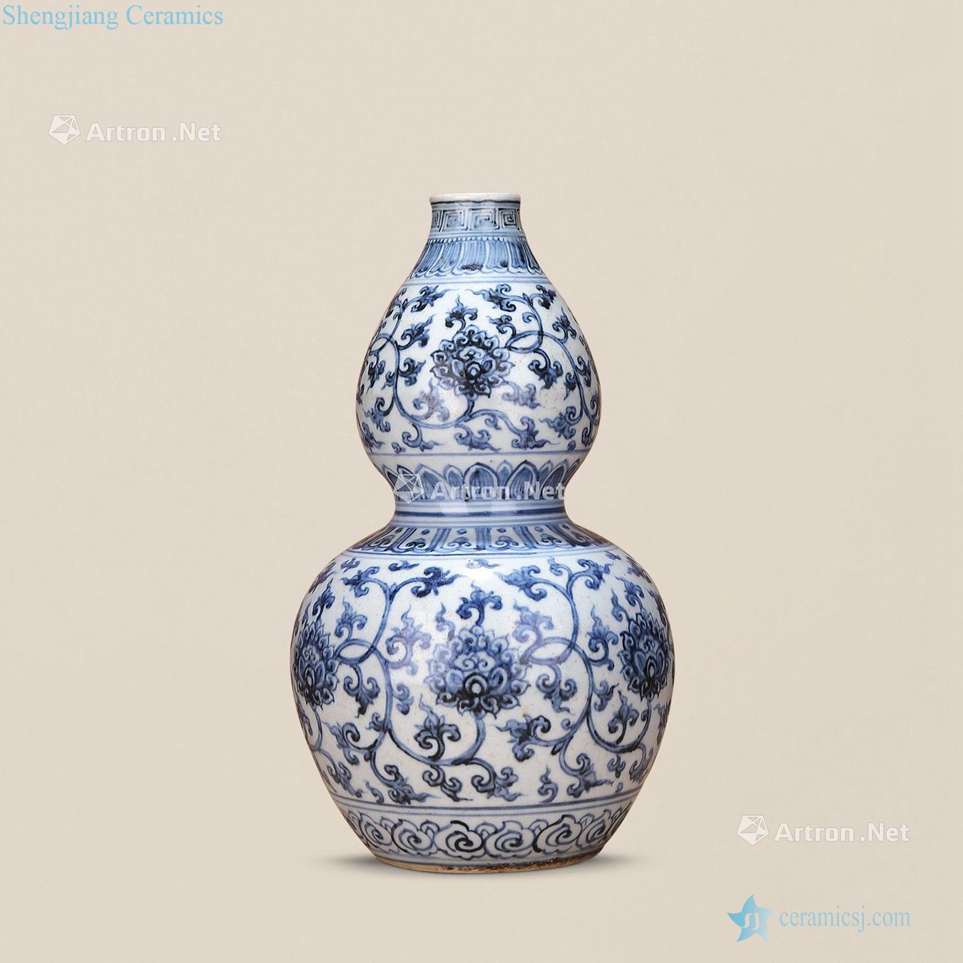Ming dynasty Blue and white tie up flower bottle gourd